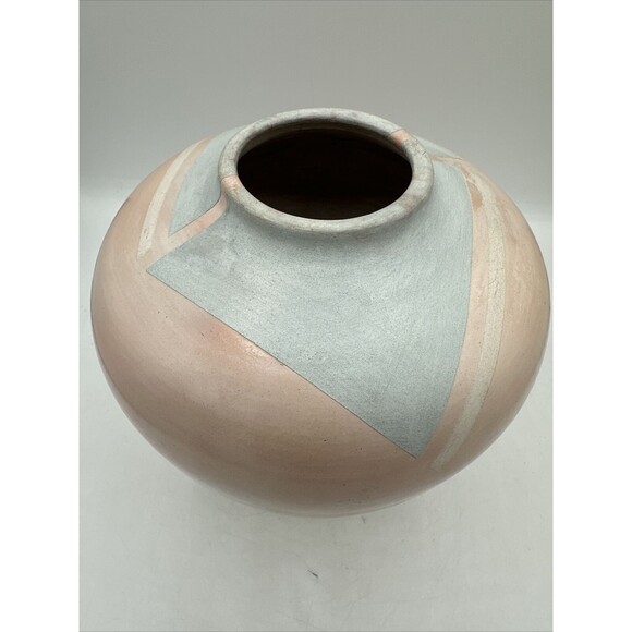 Vintage Bettye Barclay Vase Pot Pottery Large Pink White Blue 8” Handmade Signed - Picture 9 of 15